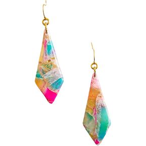 Handmade Lightweight Long Dangle Drop Colorful Multicolored Glossy Clay Earring - Journee (Gold/Bronze)