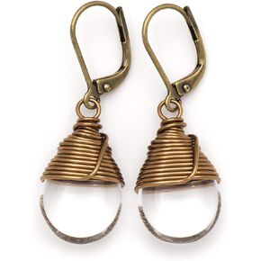 Clear Czech Glass Wire-wrapped Drop Bronze Lever-back Earrings 1.4 Inches in Saudi Arabia