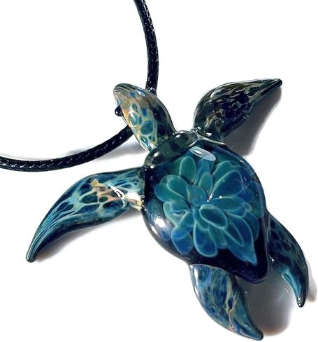 Authentic Handcrafted Glass Hawaiian Honu Sea Turtle Jewelry Pendant Necklace (Glass Hawaiian Honu Sea Turtle with Adjustable Nylon Waive Pattern Necklace) in Saudi Arabia