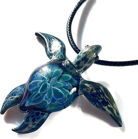 Authentic Handcrafted Glass Hawaiian Honu Sea Turtle Jewelry Pendant Necklace (Glass Hawaiian Honu Sea Turtle with Adjustable Nylon Waive Pattern Necklace) in Saudi Arabia