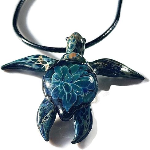 Authentic Handcrafted Glass Hawaiian Honu Sea Turtle Jewelry Pendant Necklace (Glass Hawaiian Honu Sea Turtle with Adjustable Nylon Waive Pattern Necklace) in Saudi Arabia