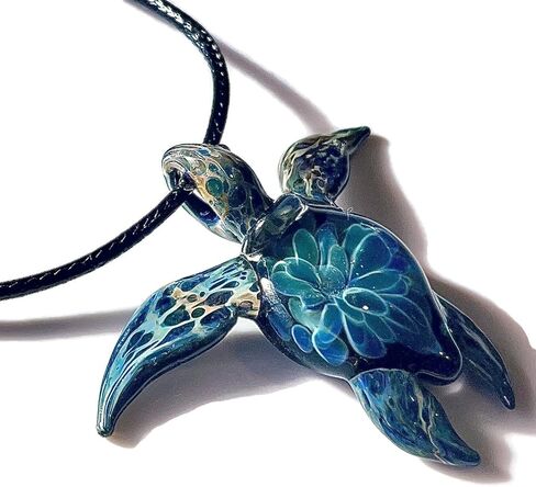 Authentic Handcrafted Glass Hawaiian Honu Sea Turtle Jewelry Pendant Necklace (Glass Hawaiian Honu Sea Turtle with Adjustable Nylon Waive Pattern Necklace) in Saudi Arabia