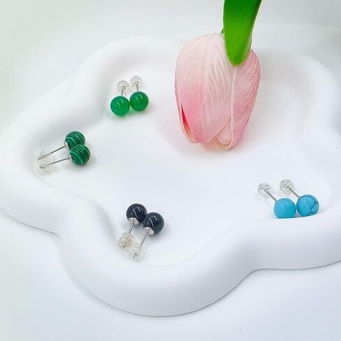 VDKIDKT Natural Green& Black Stripe Agate Earrings for Women, Gemstone Post Stud Earrings, 8mm Handmade Natural Stone Earrings Studs for Girls (Green& Black Stripe Agate) in Saudi Arabia