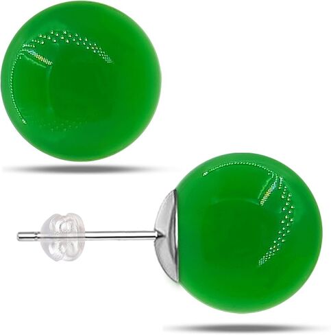 VDKIDKT Natural Green& Black Stripe Agate Earrings for Women, Gemstone Post Stud Earrings, 8mm Handmade Natural Stone Earrings Studs for Girls (Green& Black Stripe Agate) in Saudi Arabia