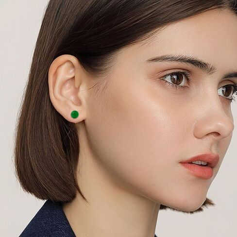 VDKIDKT Natural Green& Black Stripe Agate Earrings for Women, Gemstone Post Stud Earrings, 8mm Handmade Natural Stone Earrings Studs for Girls (Green& Black Stripe Agate) in Saudi Arabia
