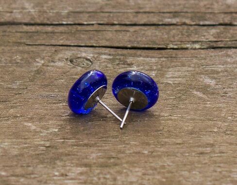 Recycled Vintage Cobalt 1960's Face Cream Jar Simple Post Earrings in Saudi Arabia