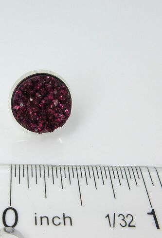 Silver-tone Maroon with Pink Glitter Faux Druzy Stone Stud Earrings (8mm) in Kuwait