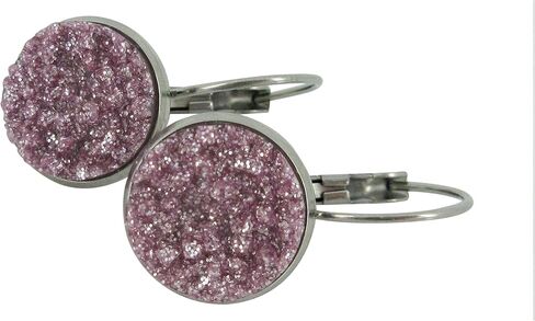 Summerfield Collection Stainless Steel Lilac Glitter Faux Druzy Stone Lever-back Drop Earrings 12mm in Saudi Arabia