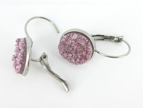 Summerfield Collection Stainless Steel Lilac Glitter Faux Druzy Stone Lever-back Drop Earrings 12mm in Saudi Arabia