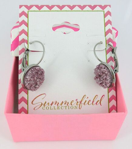Summerfield Collection Stainless Steel Lilac Glitter Faux Druzy Stone Lever-back Drop Earrings 12mm in Saudi Arabia