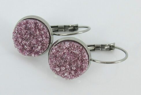 Summerfield Collection Stainless Steel Lilac Glitter Faux Druzy Stone Lever-back Drop Earrings 12mm in Saudi Arabia