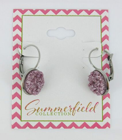 Summerfield Collection Stainless Steel Lilac Glitter Faux Druzy Stone Lever-back Drop Earrings 12mm in Saudi Arabia
