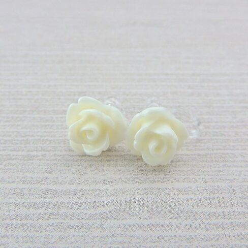 Invisible Clip On 9mm Rose Earrings for Non-pierced Ears Metal Free (Red) in Saudi Arabia