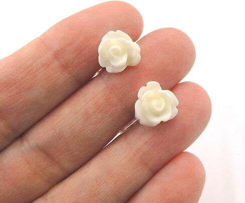 Invisible Clip On 9mm Rose Earrings for Non-pierced Ears Metal Free (Red) in Saudi Arabia