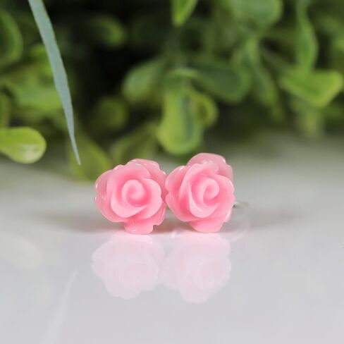 Invisible Clip On 9mm Rose Earrings for Non-pierced Ears Metal Free (Red) in Saudi Arabia