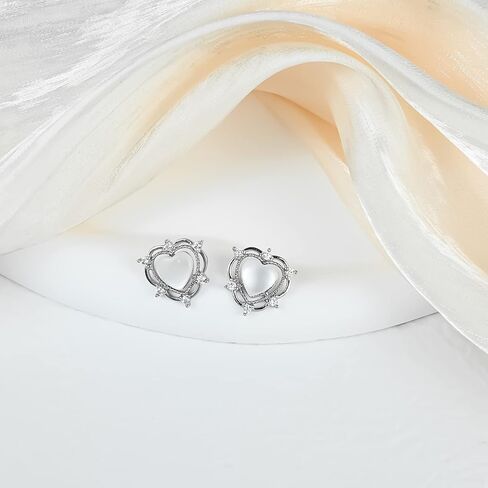 Opal Heart Stud Earrings 925 Sterling Silver Earrings Hypoallergenic Heart Shaped Earrings Handmade Earrings Opal Earrings for Women Trendy in Saudi Arabia