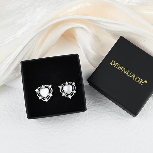 Opal Heart Stud Earrings 925 Sterling Silver Earrings Hypoallergenic Heart Shaped Earrings Handmade Earrings Opal Earrings for Women Trendy in Saudi Arabia