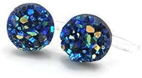 Invisible Clip On Faux Druzy Earrings for Non-Pierced Ears 8mm (Aqua Iridescent) in Saudi Arabia