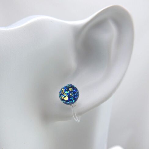 Invisible Clip On Faux Druzy Earrings for Non-Pierced Ears 8mm (Aqua Iridescent) in Saudi Arabia