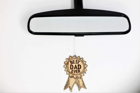 Best Dad Ever Award Ribbon Ornament | Cute Father's Day Gifts for Dad Wood Rear View Mirror Hanging Holiday Decoration in Saudi Arabia