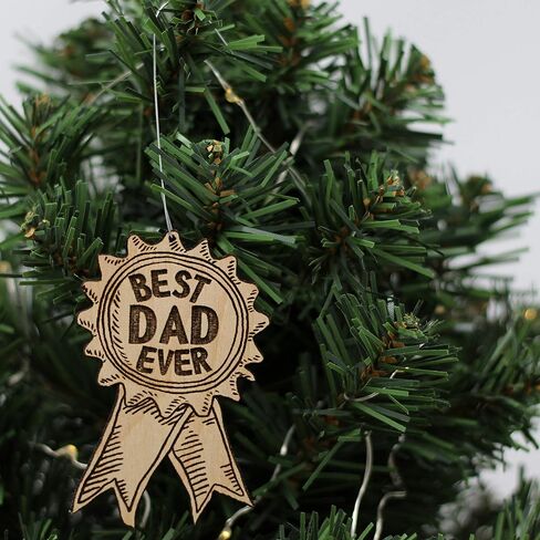 Best Dad Ever Award Ribbon Ornament | Cute Father's Day Gifts for Dad Wood Rear View Mirror Hanging Holiday Decoration in Saudi Arabia
