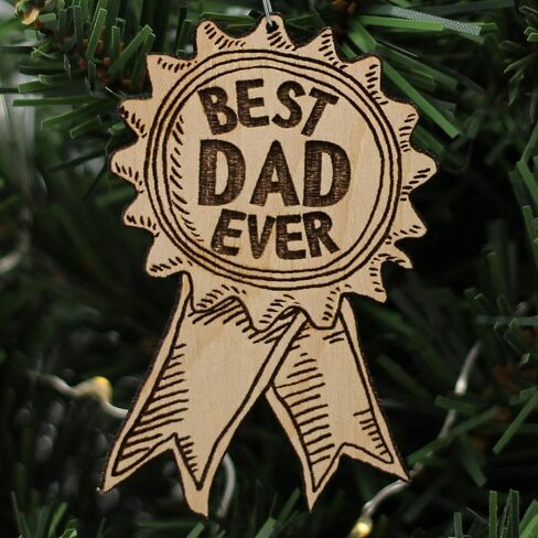 Best Dad Ever Award Ribbon Ornament | Cute Father's Day Gifts for Dad Wood Rear View Mirror Hanging Holiday Decoration in Saudi Arabia
