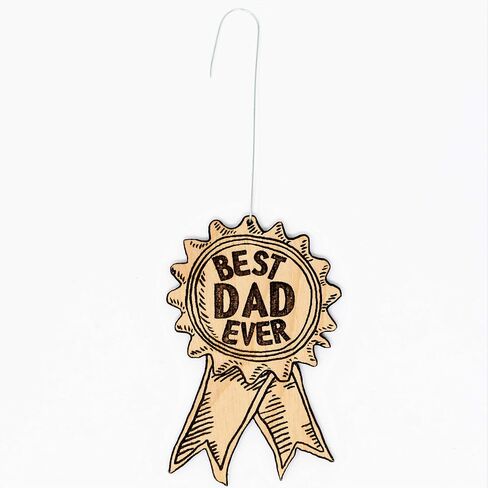 Best Dad Ever Award Ribbon Ornament | Cute Father's Day Gifts for Dad Wood Rear View Mirror Hanging Holiday Decoration in Saudi Arabia