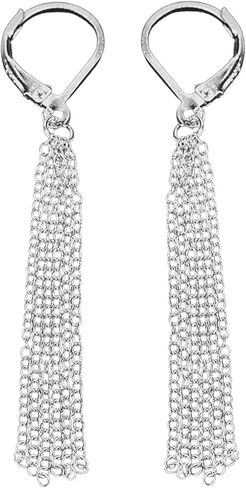 Silver Chain Tassel Leverback Earrings | Sleek Long Sterling Silver Waterfall Fringe Earrings | Lightweight Jewelry For Women in Saudi Arabia
