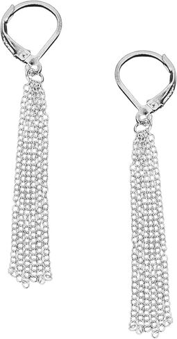 Silver Chain Tassel Leverback Earrings | Sleek Long Sterling Silver Waterfall Fringe Earrings | Lightweight Jewelry For Women in Saudi Arabia