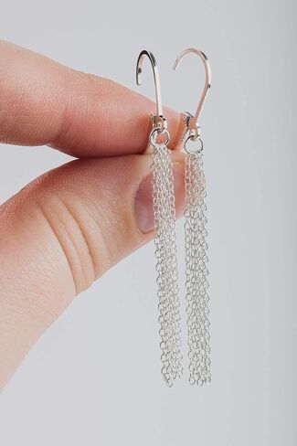 Silver Chain Tassel Leverback Earrings | Sleek Long Sterling Silver Waterfall Fringe Earrings | Lightweight Jewelry For Women in Saudi Arabia