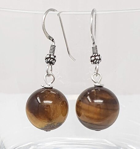 Elevate Your Style with VN Jewelry's Handmade 12mm Natural Gemstone Sterling Silver Dangle Earrings | Rose Quartz, Pink Agate, Amethyst, Lapis Lazuli, Turquoise Ball Drop Earrings (Blue Spots) in Saudi Arabia