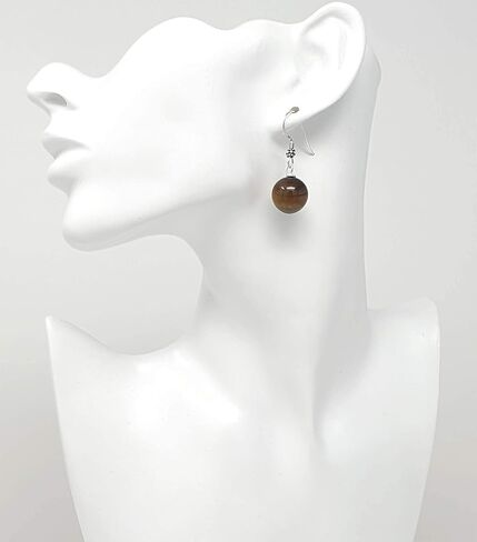 Elevate Your Style with VN Jewelry's Handmade 12mm Natural Gemstone Sterling Silver Dangle Earrings | Rose Quartz, Pink Agate, Amethyst, Lapis Lazuli, Turquoise Ball Drop Earrings (Blue Spots) in Saudi Arabia