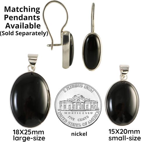 Sterling Silver 925 Oval Black Onyx 7x14mm Drop Dangle Hook Handmade Earrings for Women in Kuwait