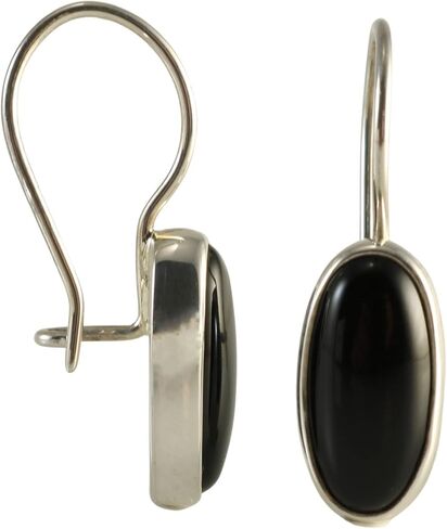 Sterling Silver 925 Oval Black Onyx 7x14mm Drop Dangle Hook Handmade Earrings for Women in Kuwait