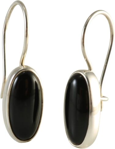 Sterling Silver 925 Oval Black Onyx 7x14mm Drop Dangle Hook Handmade Earrings for Women in Kuwait