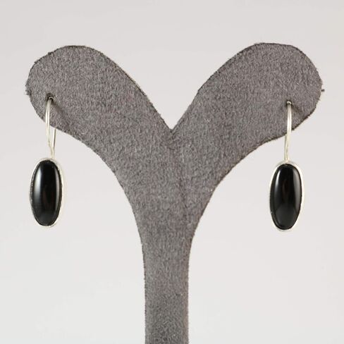 Sterling Silver 925 Oval Black Onyx 7x14mm Drop Dangle Hook Handmade Earrings for Women in Kuwait