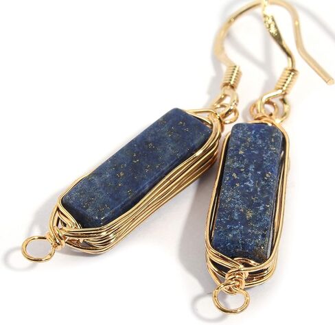 حقيقية الأحجار الكريمة الطبيعية سلك التفاف استرخى إسقاط أقراط مطلية بالذهب 925 فضة هوك/اللازورد 14 مللي متر بار in Kuwait