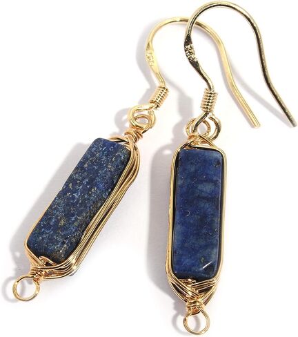 حقيقية الأحجار الكريمة الطبيعية سلك التفاف استرخى إسقاط أقراط مطلية بالذهب 925 فضة هوك/اللازورد 14 مللي متر بار in Kuwait