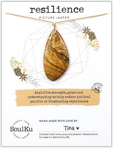 قلادة ملهمة من SoulKu Touchstone، مجوهرات تحفيزية مصنوعة يدويًا، سلك بطول قابل للتعديل، قلادة قلادة شفاء للنساء (المرونة، يشب الصورة) in Kuwait