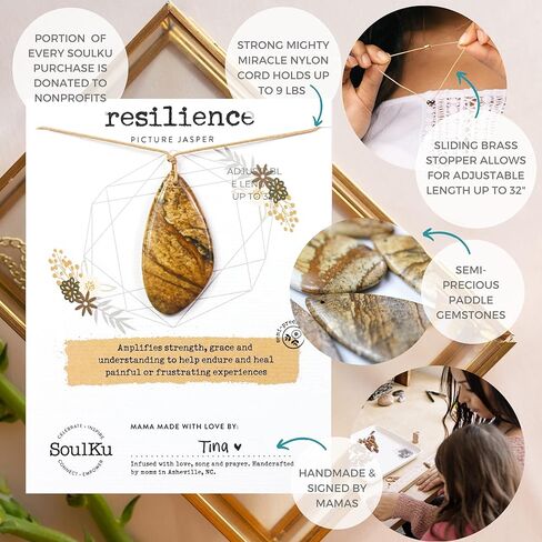 قلادة ملهمة من SoulKu Touchstone، مجوهرات تحفيزية مصنوعة يدويًا، سلك بطول قابل للتعديل، قلادة قلادة شفاء للنساء (المرونة، يشب الصورة) in Kuwait