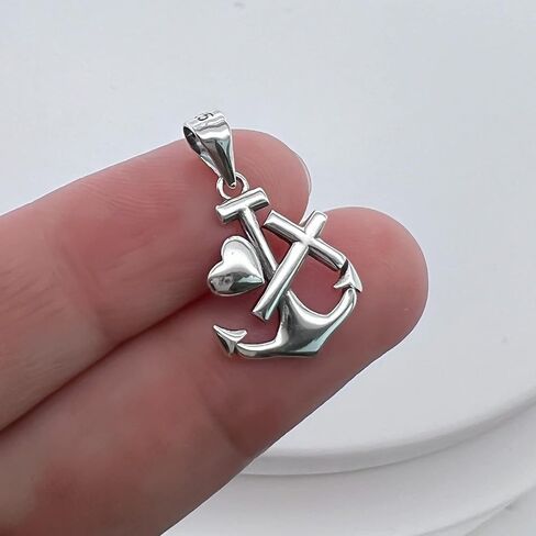 Tiny and Dainty Sterling Silver Faith Hope and Love Necklace, Silver Anchor Cross and Heart Necklace, Confirmation Gift Necklace, Goddaughter Gift (16 inches plus 2-inch extender) in Kuwait