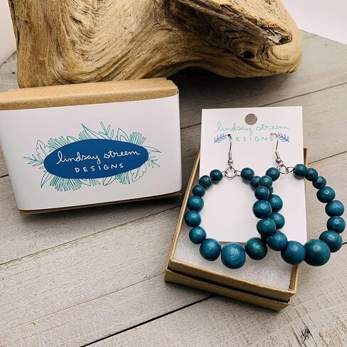 Wood Bead Hoop Earrings for Women (Bright Turquoise) in Saudi Arabia