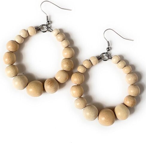 Wood Bead Hoop Earrings for Women (Bright Turquoise) in Saudi Arabia
