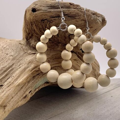 Wood Bead Hoop Earrings for Women (Bright Turquoise) in Saudi Arabia