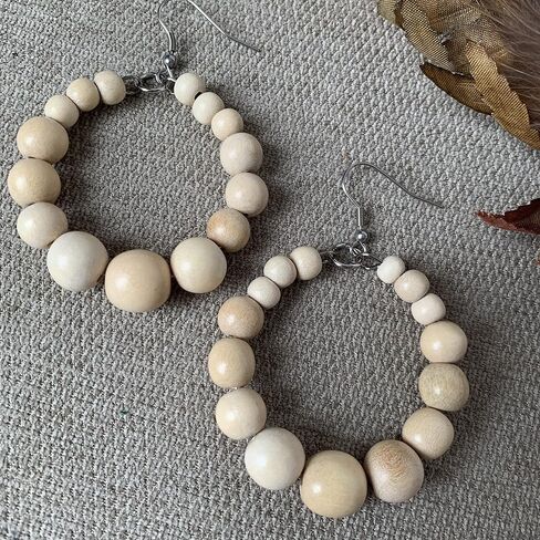 Wood Bead Hoop Earrings for Women (Bright Turquoise) in Saudi Arabia