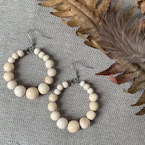 Wood Bead Hoop Earrings for Women (Bright Turquoise) in Saudi Arabia