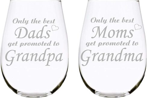 C M Only the best Dads get promoted to Grandpa and Only the best Moms get promoted to Grandma stemless wine glasses (set of two) in Saudi Arabia