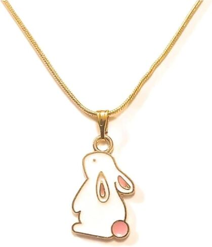 Rabbit Enamel Pendant Necklace Chain 18K Gold Plated 18 Inch White Gift Boxed in Saudi Arabia