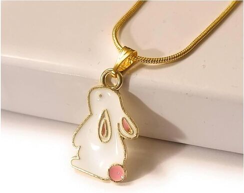 Rabbit Enamel Pendant Necklace Chain 18K Gold Plated 18 Inch White Gift Boxed in Saudi Arabia