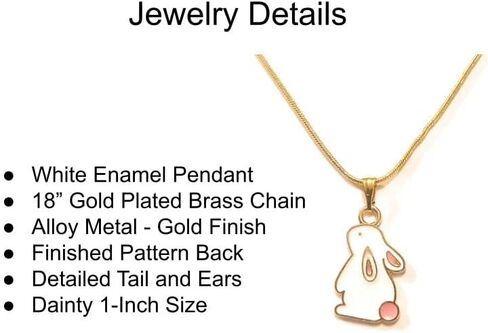 Rabbit Enamel Pendant Necklace Chain 18K Gold Plated 18 Inch White Gift Boxed in Saudi Arabia
